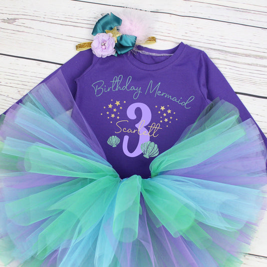 Girls 3rd Birthday Mermaid Tutu Outfit for Under the Sea Party Theme