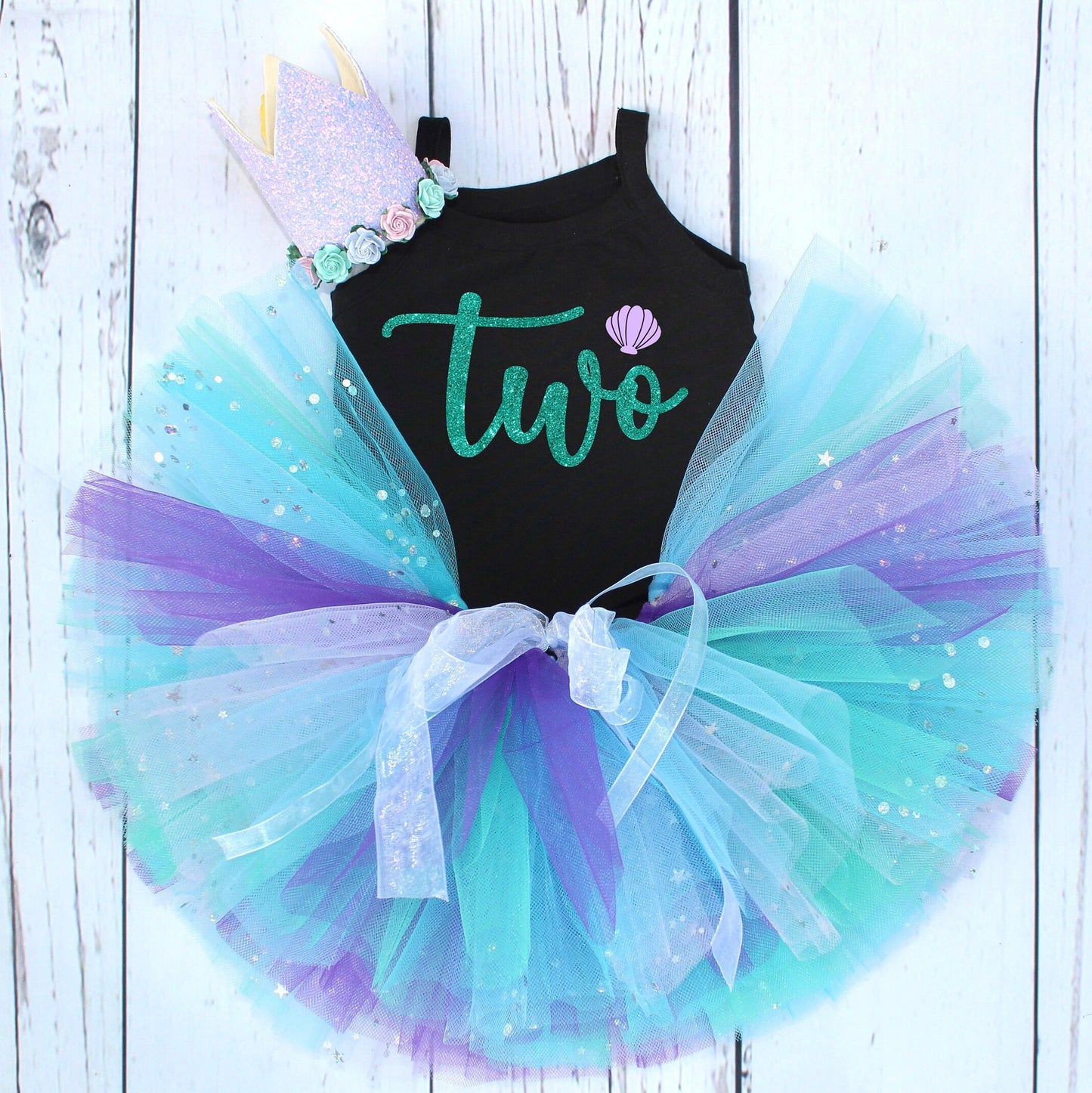 Turquoise and Lilac Mermaid Themed 2nd Birthday Outfit for Girls Party