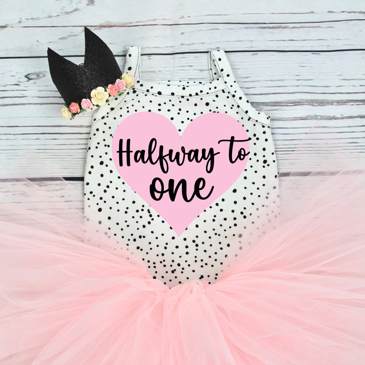 Light Pink & Black Spot 1/2 Way to One Tutu Set