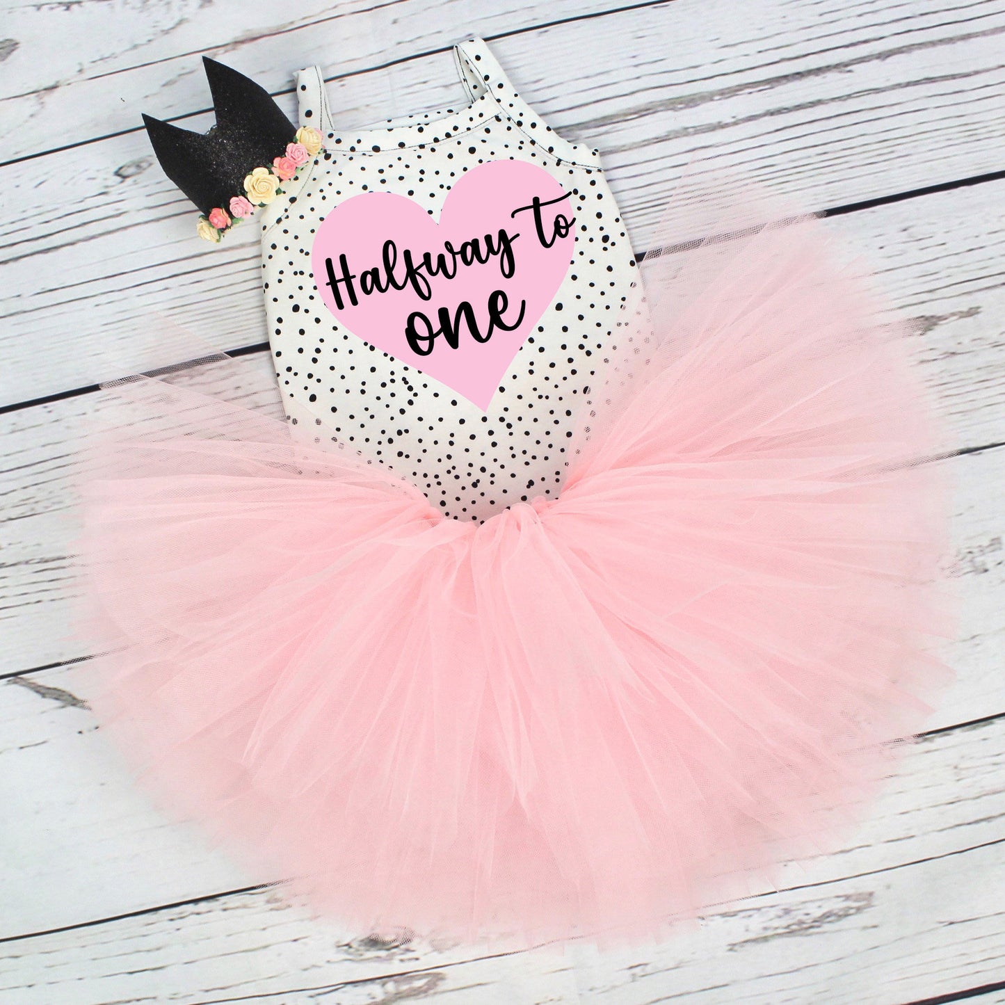 Light Pink & Black Spot 1/2 Way to One Tutu Set