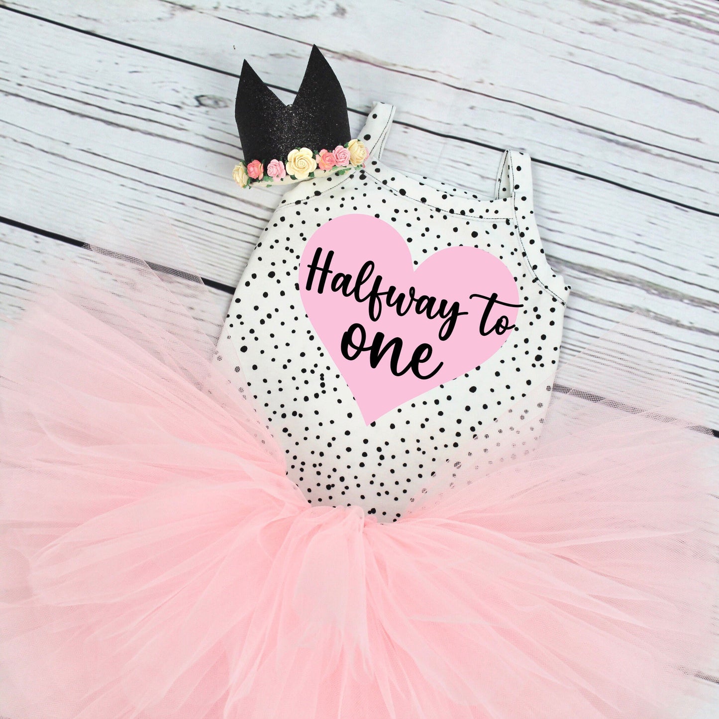 Light Pink & Black Spot 1/2 Way to One Tutu Set
