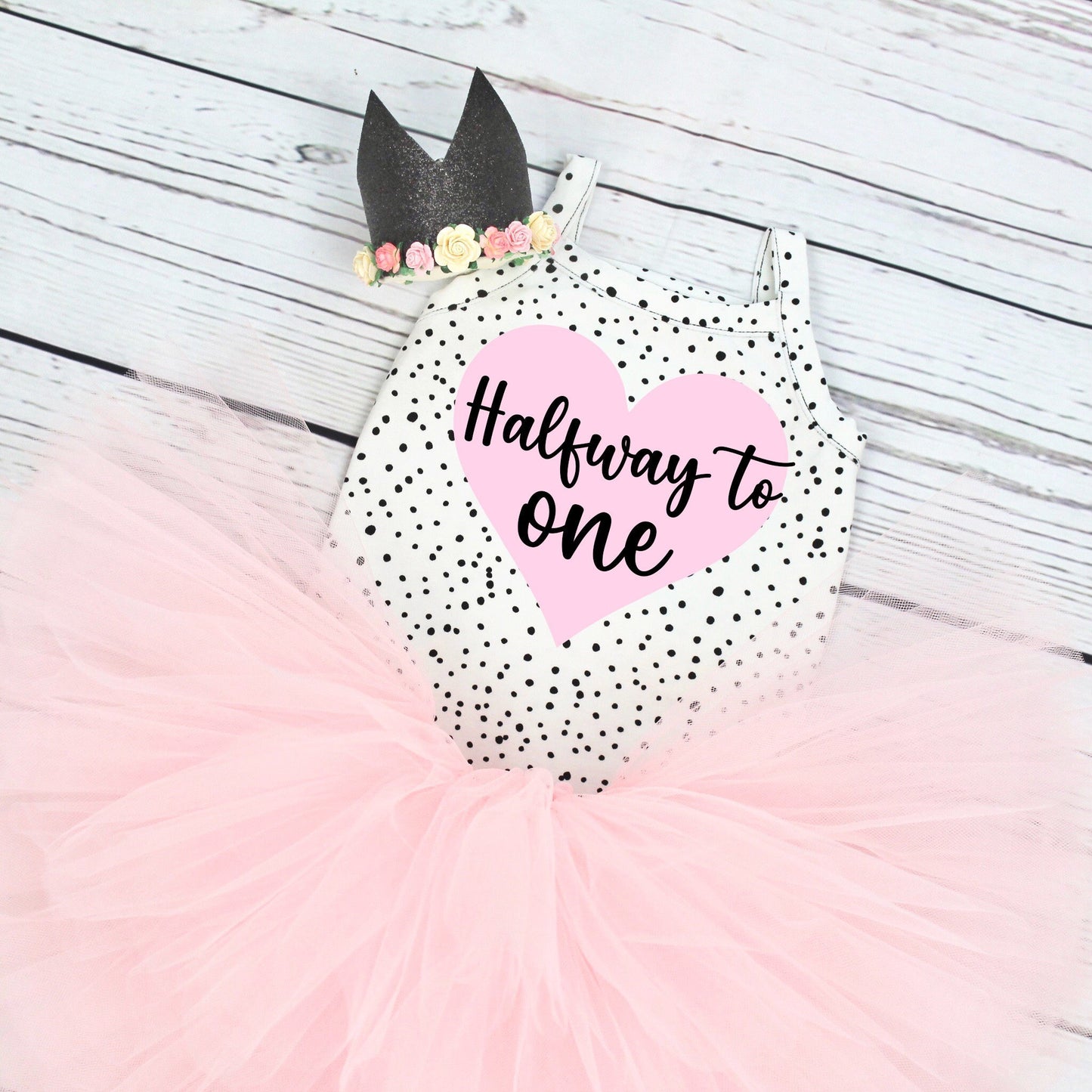 Light Pink & Black Spot 1/2 Way to One Tutu Set