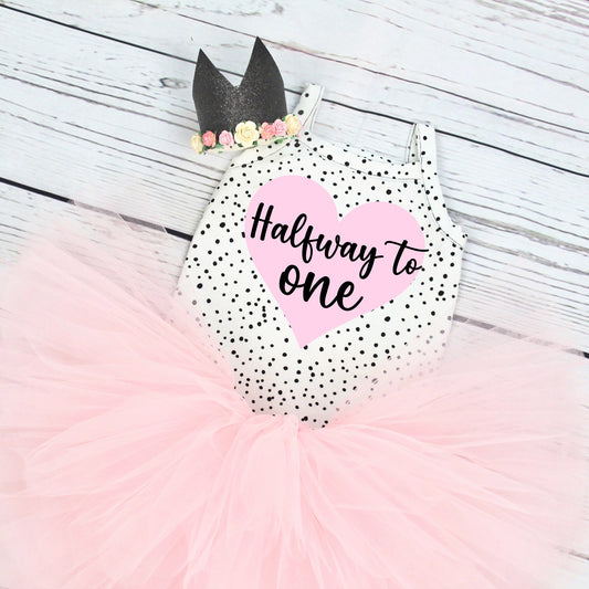 Light Pink & Black Spot 1/2 Way to One Tutu Set