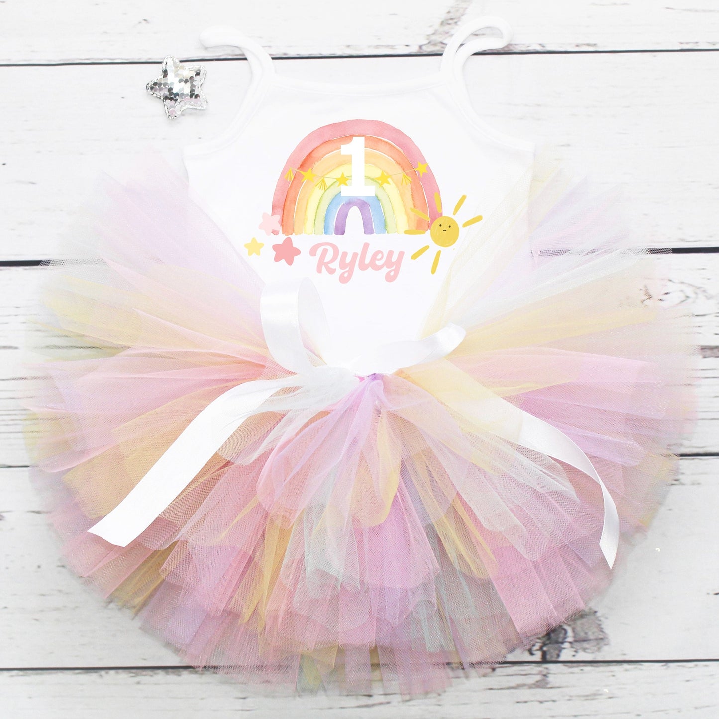 Girls Personalised Rainbow 1st Birthday Outfit