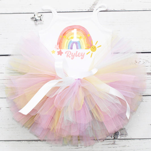 Girls Personalised Rainbow 1st Birthday Outfit