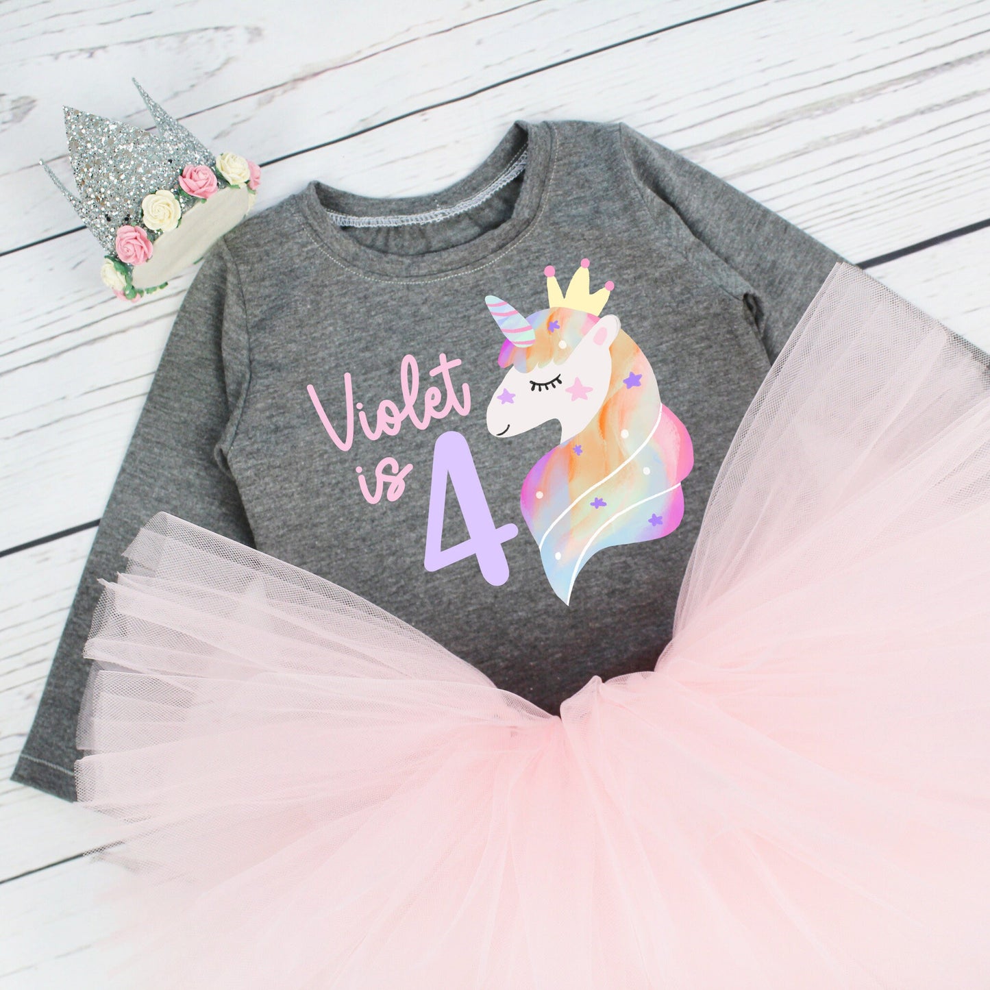 Unicorn 4th Birthday Tutu Outfit for Girls