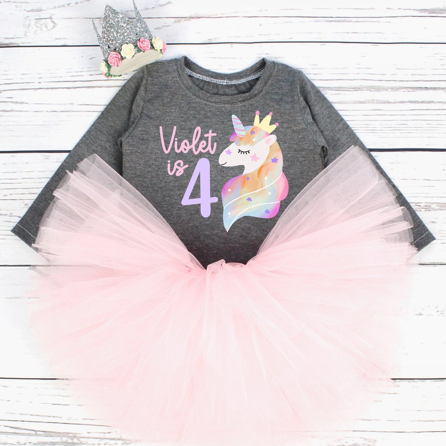 Unicorn 4th Birthday Tutu Outfit for Girls