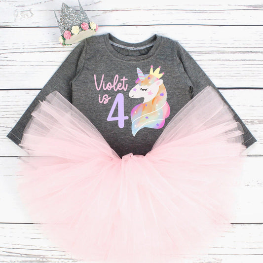 Unicorn 4th Birthday Tutu Outfit for Girls