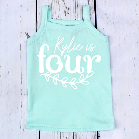 Pastel Aqua Mint Green Personalised 4th Birthday Top for Girls