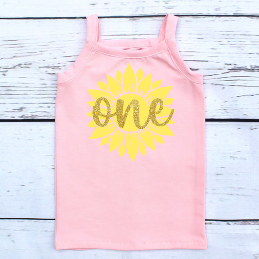 Pastel Pink & Yellow Sunflower 1st Birthday Top