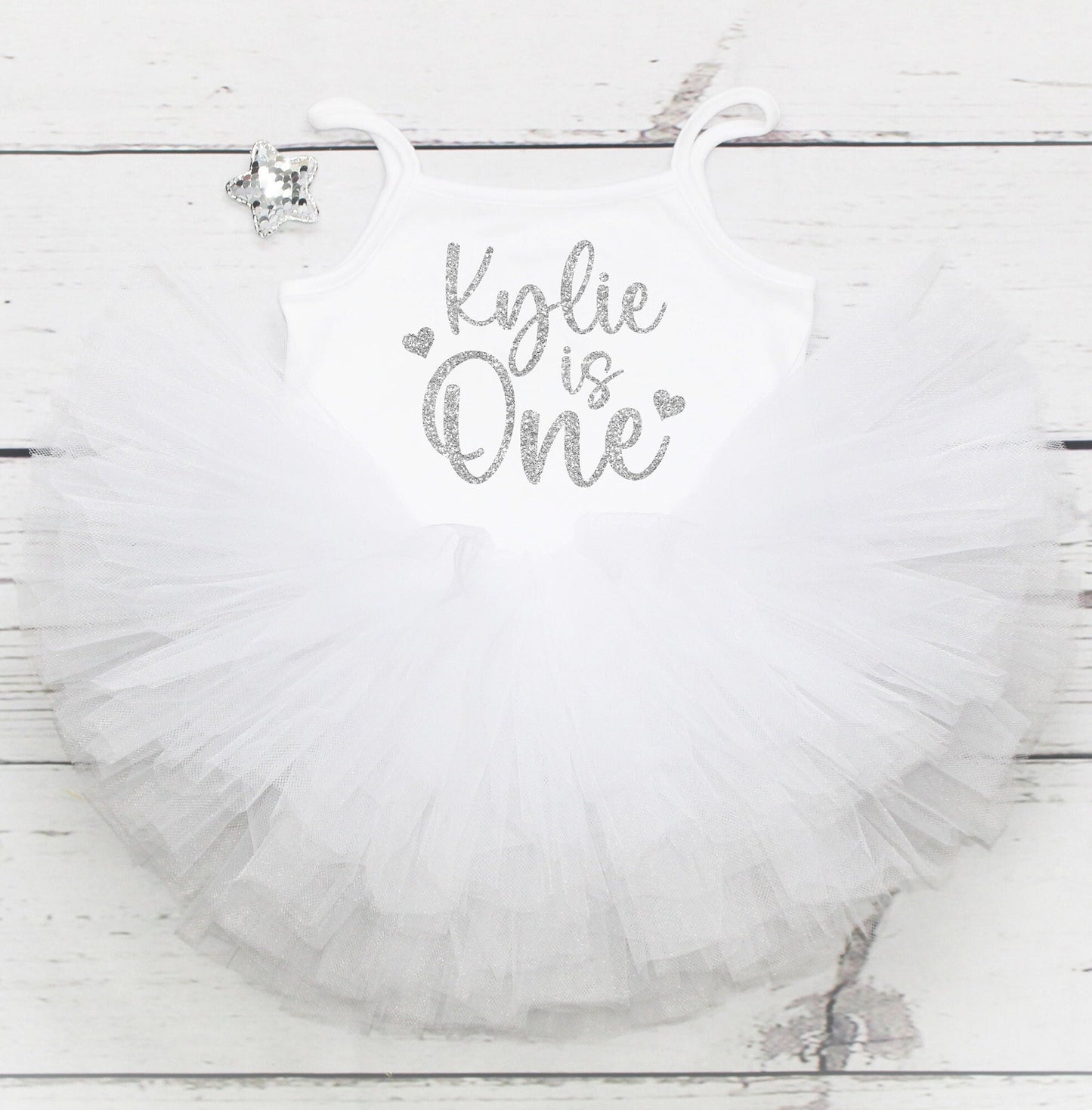 White & Silver 1st Birthday Tutu Outfit