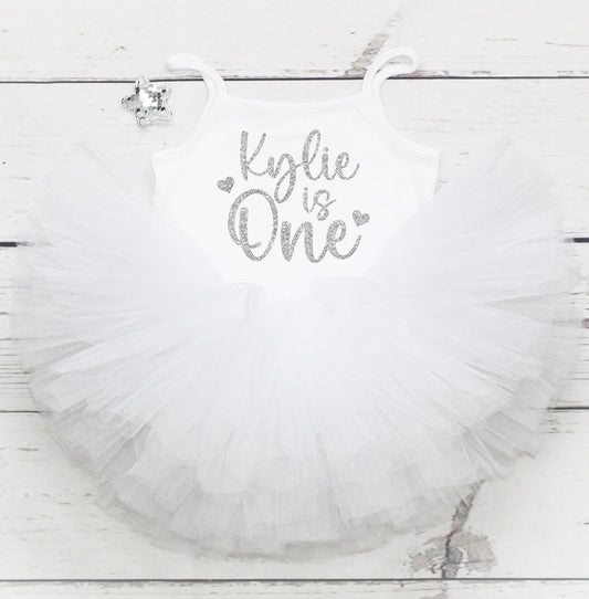 White & Silver 1st Birthday Tutu Outfit
