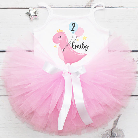 Girls Dinosaur 2nd Birthday Tutu Outfit in Pink