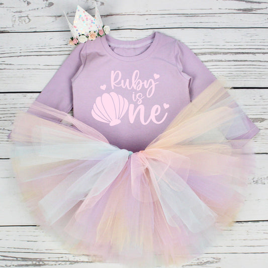 Pastel Rainbow Mermaid 1st Birthday Outfit